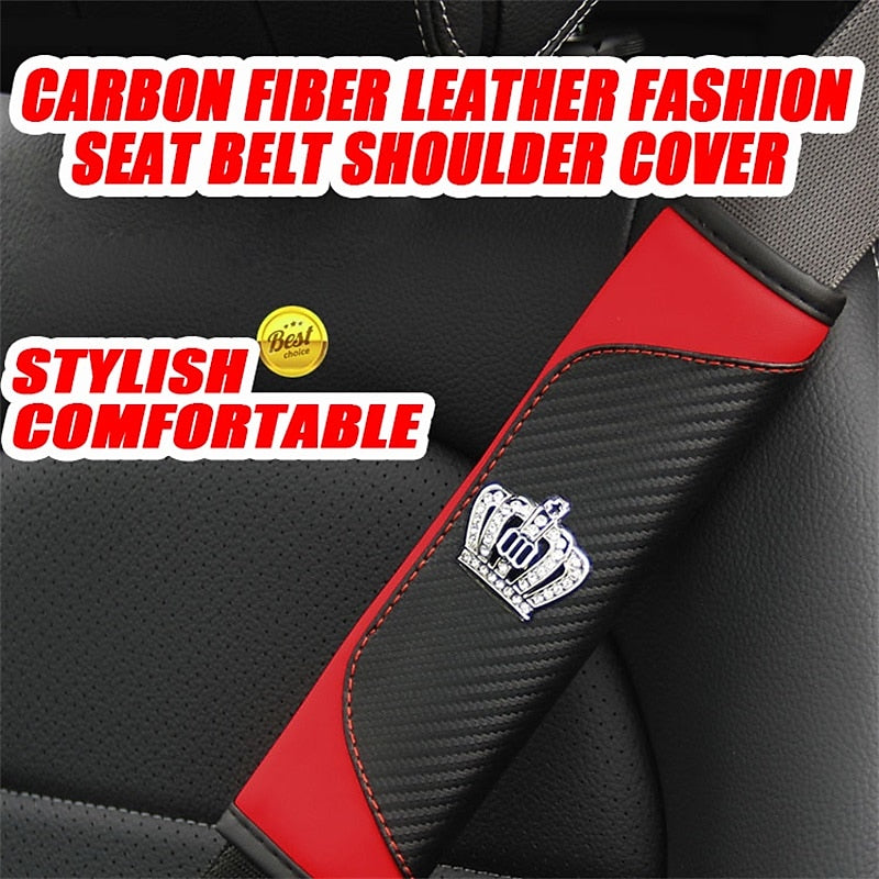 Carbon fiber leather car seat belt shoulder guard protective cover crown 2024 - $7.99