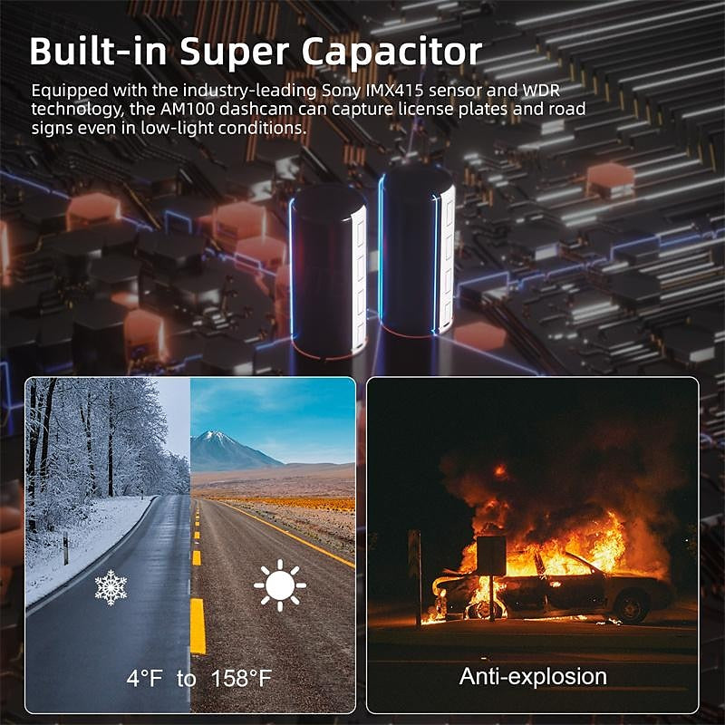 AM100 4K Dash Cam ADAS GPS Camera Front Cam 150FOV Car DVR 24H Parking Support Rear Interior Cam WIFI & App Control 2024 - $132.99