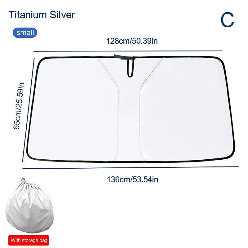 SEAMETAL Car Windshield Sun Shade Foldable Front Window Sunshade Sun Protection Car Curtains Summer Cooling UV Refletive Cover (Size: 80CM*142CM/65CM*