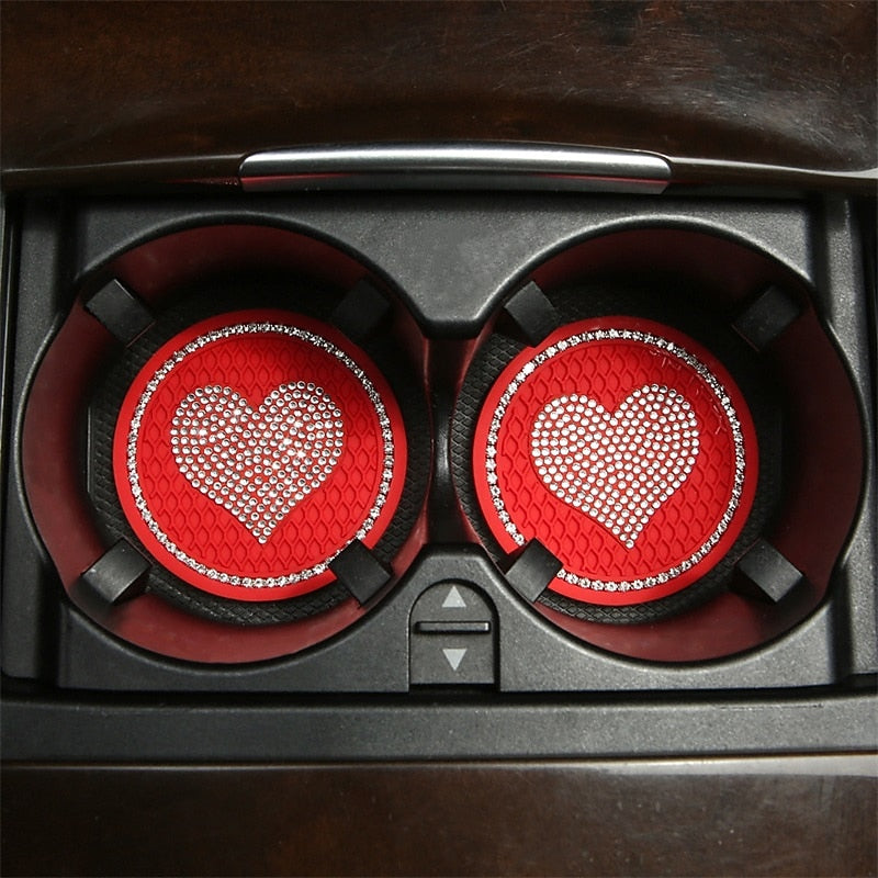2PCS Heart Shape Car Diamond Coaster Water Cup Slot Non-Slip Mat Silica Pad Cup Holder Mat Auto Interior Decoration Accessories 2024 - $7.99