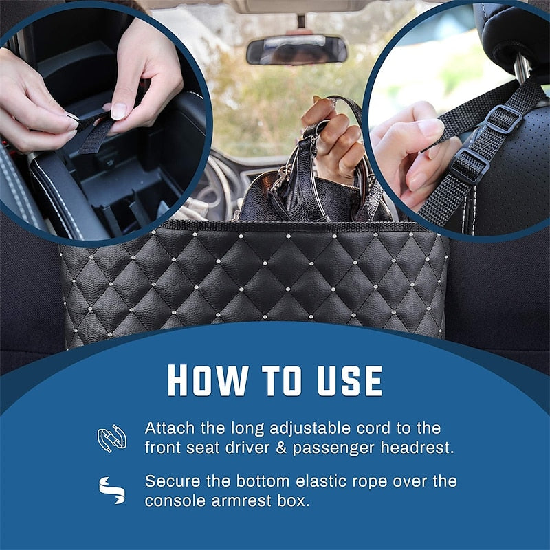 Purse Holder for Cars Car Purse Handbag Diamond-bordered Holder Between Seats  Auto Storage Accessories for Women Interior - Automotive Consoles & Org