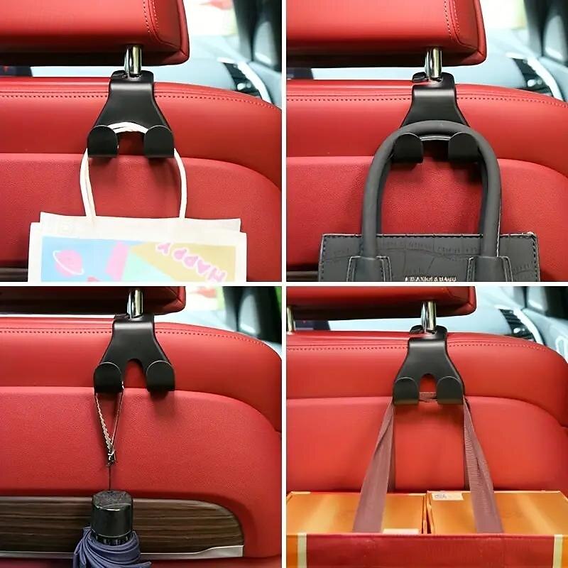 Car Hooks - Double Hook Set for Seat Back - Strong & Hidden Design - Space-Saving Car Organizer - Effortless Installation - Keeps Your Car Interior Ti