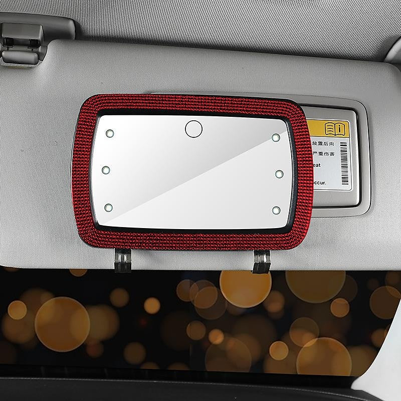 Bling Rhinestone Car Sun Visor Mirror.Portable Automobile Makeup Mirror.Vanity Mirror for Clip.Sun-Shading Cosmetic Mirror with Touch Button and 6 Led