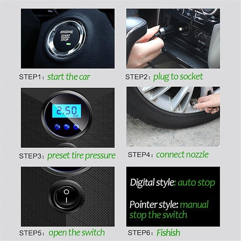 900PSI Car Air Compressor 19 Cylinder 120W Electric Digital Car Tire Inflatable Pump 12V Portable Air Pump Digital Auto Tire for Motorcycle Bicycle Ca