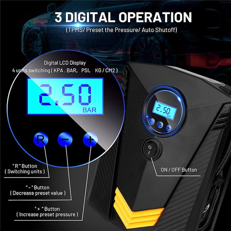 900PSI Car Air Compressor 19 Cylinder 120W Electric Digital Car Tire Inflatable Pump 12V Portable Air Pump Digital Auto Tire for Motorcycle Bicycle Ca