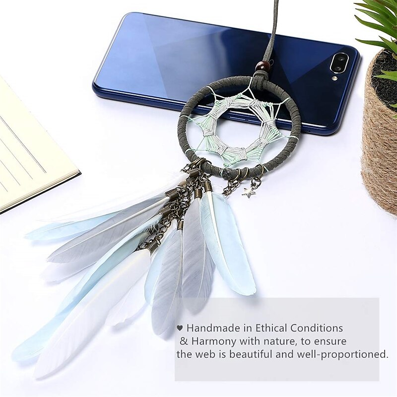 Alynsehom Dream Catcher Car Interior Rearview Mirror Hanging Decor Handmade Grids Nature Feather Small Boho Car Charms Pendant Accessories 2024 - $8.9