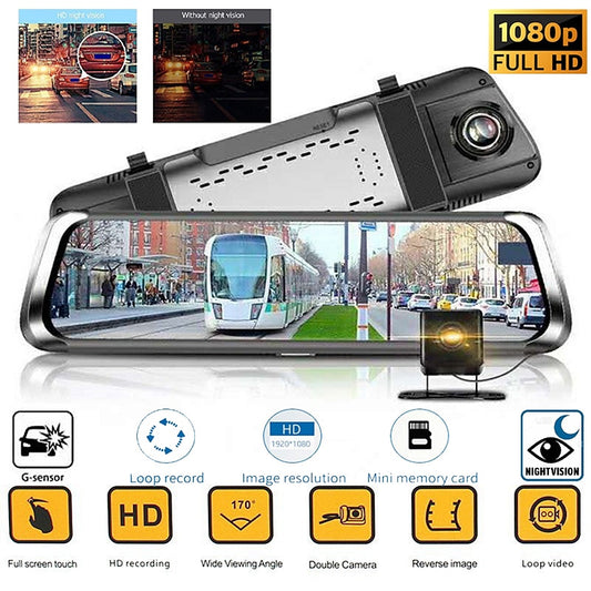 V21 1080p New Design / HD / with Rear Camera Car DVR 170 Degree Wide Angle 10 inch IPS Dash Cam with Night Vision / G-Sensor / Parking Monitoring 4 in