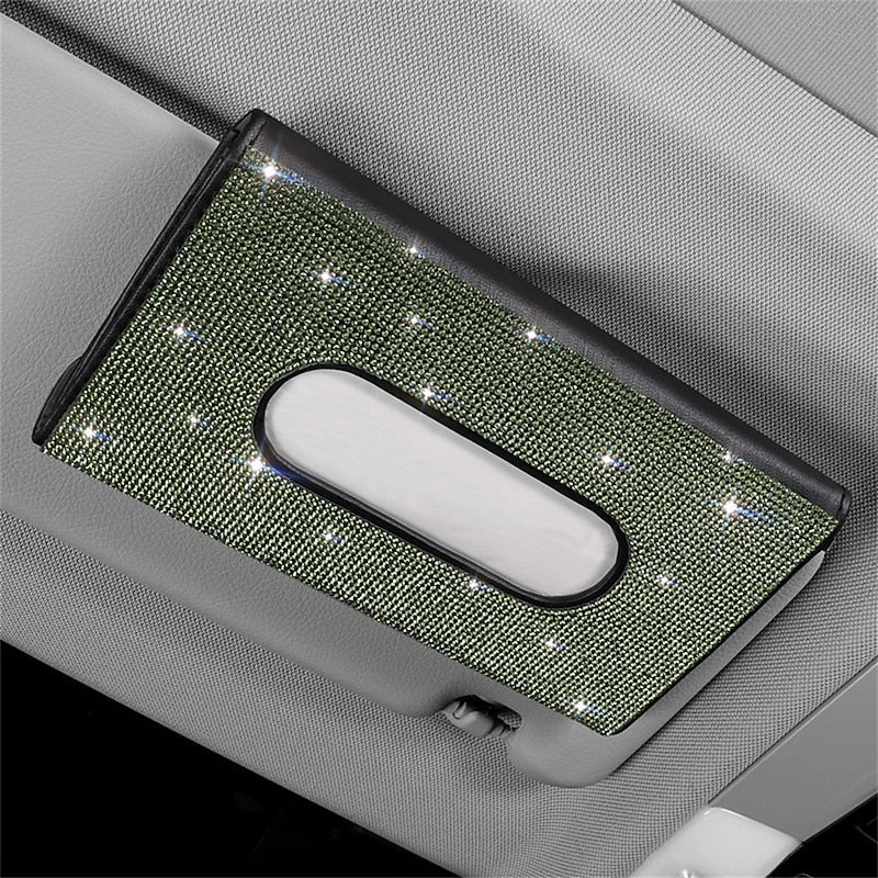 Bling Bling Car Sun Visor Tissue Box Holder Crystal Sparkling Napkin Holder PU Leather Backseat Tissue Case Car Accessories for Women 1PCS 2024 - RON