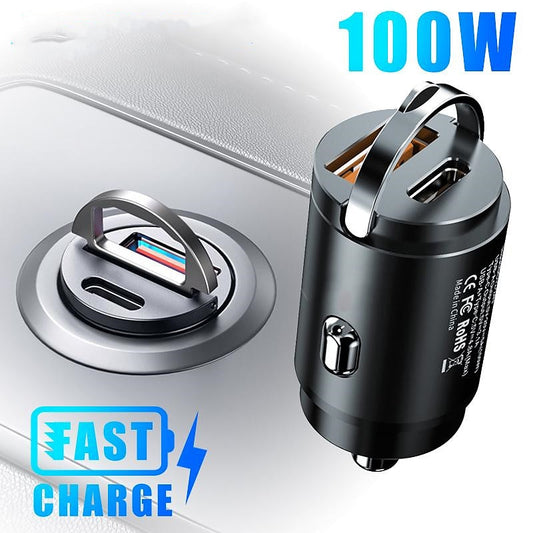 SEAMETAL 100W Car USB Charger Super Charge USB-A USB-C Cigarette Lighter Adapter Hidden Phone Charger for iPhone Huawei Samsung 2024 - RON 64.52