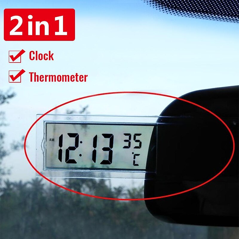 StarFire 2 In 1 Automobile Car Clock LCD Digital Thermometer Sucker Type Clock Transparent with 1 AG10 Button Cell 2024 - $7.99