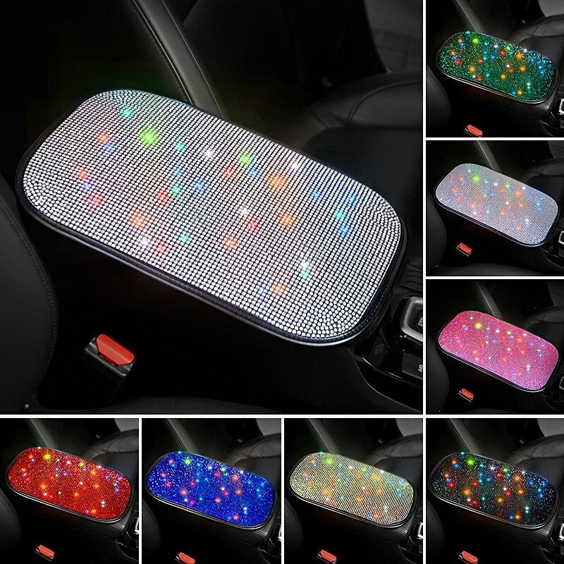 Bling Bling Car Armrest Cover Luster Crystal Car Center Console Cover Protector Universal Auto Arm Rest Cushion Pads Car Interior Decor Accessories 20