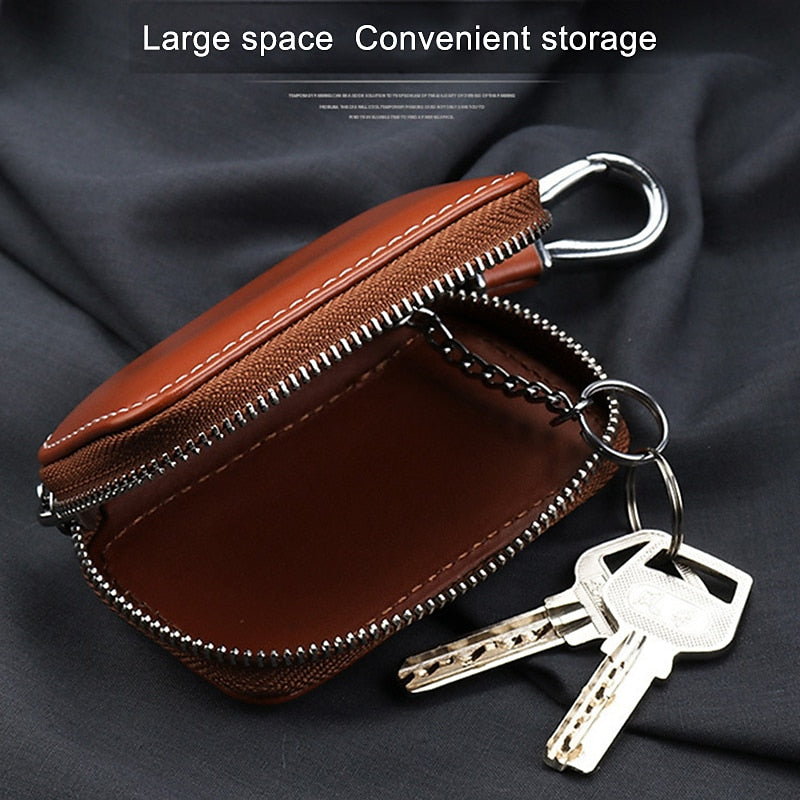 Car Key Pouch Bag Case Car Key Holder Case Key Chain Wallet Bag Cover Fobs Car Keys' Bag Zipper Mini Wallet high-capacity Men Women's Key Holder Leath