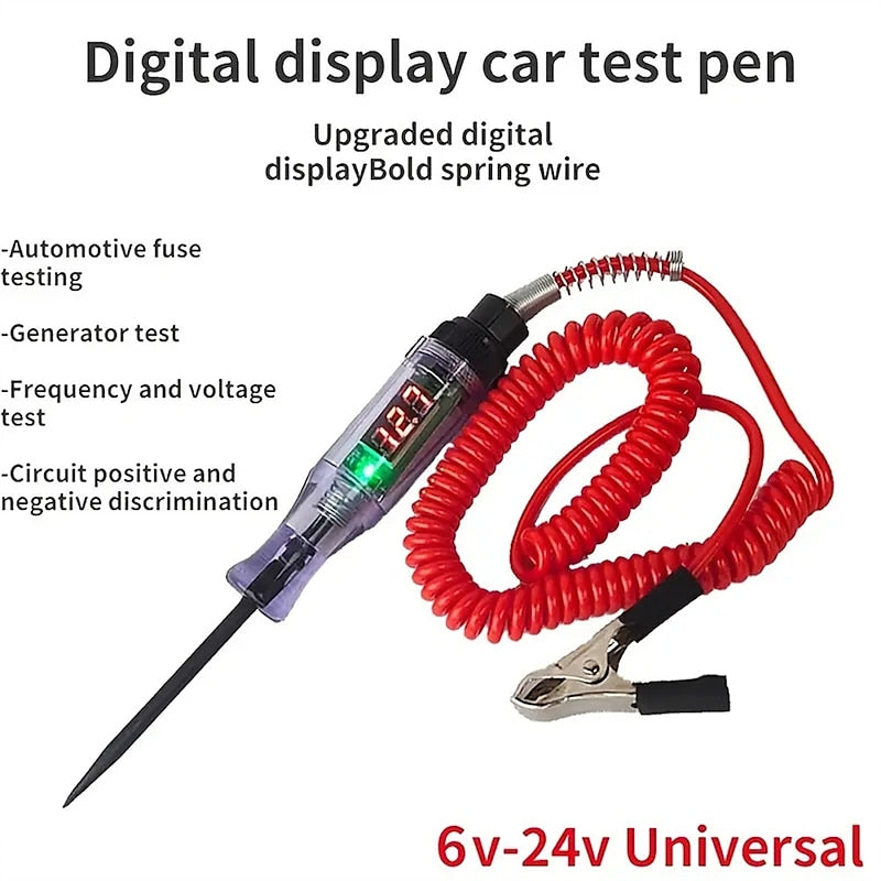 Car Test Pen Circuit Tester DC Truck Voltage Digital Display Long Probe Pen With Light Automotive Diagnostic Tools Auto Repair Tool 2024 - $9.99