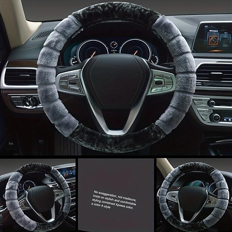 Winter Short Plush Steering Wheel Cover Winter Warm Car Interior Set Creative Stitching Multi-Color Pattern 2024 - $8.99