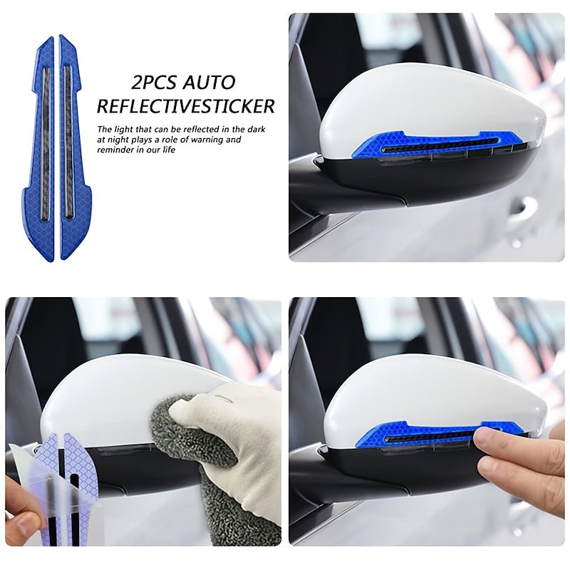 2pcs Reflective Car Stickers Rearview Mirror Reflective Protection Stickers Decals Safety Warning Anti-collision Universal Car Exterior Accessories 20