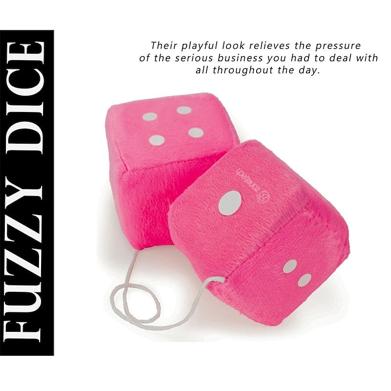 1Pair Car Pendant Interior Hanging Rearview Mirrors Short Plush Fuzzy Dice 2.75inc Plush Car Decorative Hanging Mirror Fuzzy Dice Lucky Hanging Access