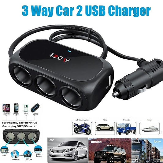 3 Way 2 USB Socket Charger 12V Car Cigarette Lighter Splitter Multi Socket LED Car Fast Charger Adapter 2024 - $7.99