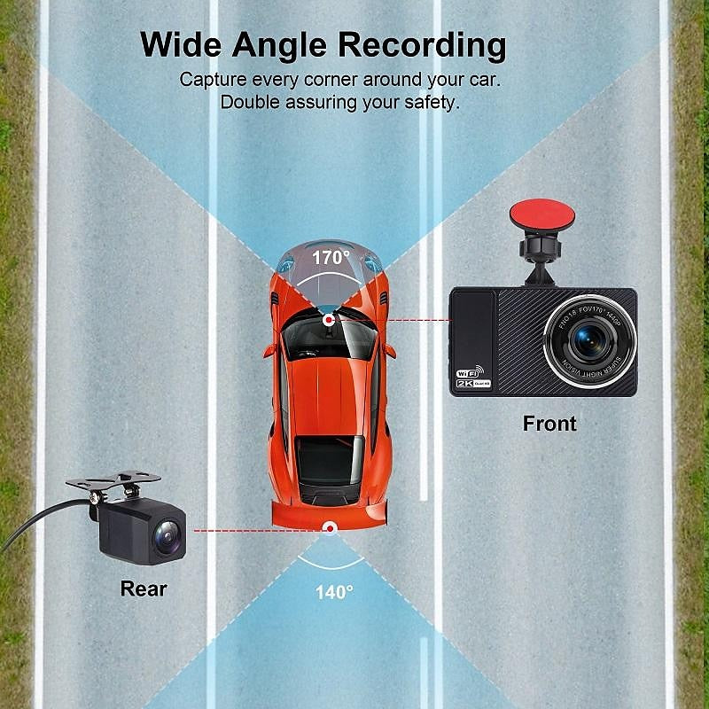 X18  PRO 2160P New Design / HD / with Rear Camera Car DVR 170 Degree Wide Angle 3 inch IPS Dash Cam with WIFI / Night Vision / G-Sensor 4 infrared LED