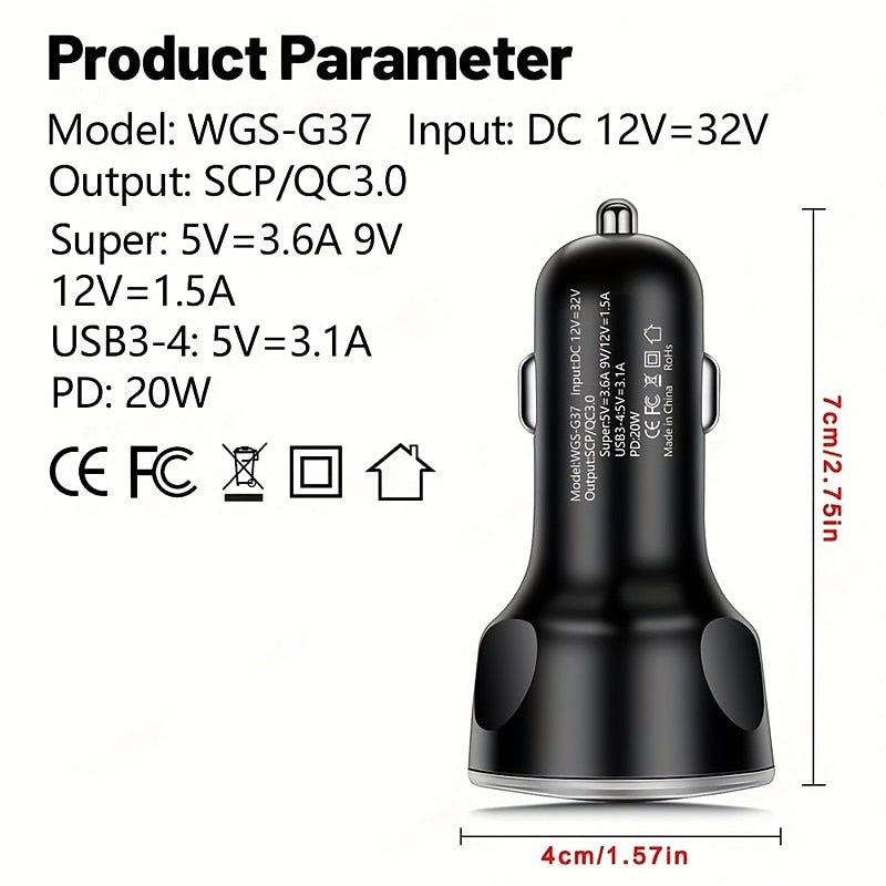 250W PD USB Car Charger Fast Charging Type C USB Phone Adapter In Car For Car Quick Charger 2024 - $9.99