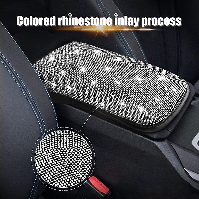 Bling Bling Car Armrest Cover Luster Crystal Car Center Console Cover Protector Universal Auto Arm Rest Cushion Pads Car Interior Decor Accessories 20