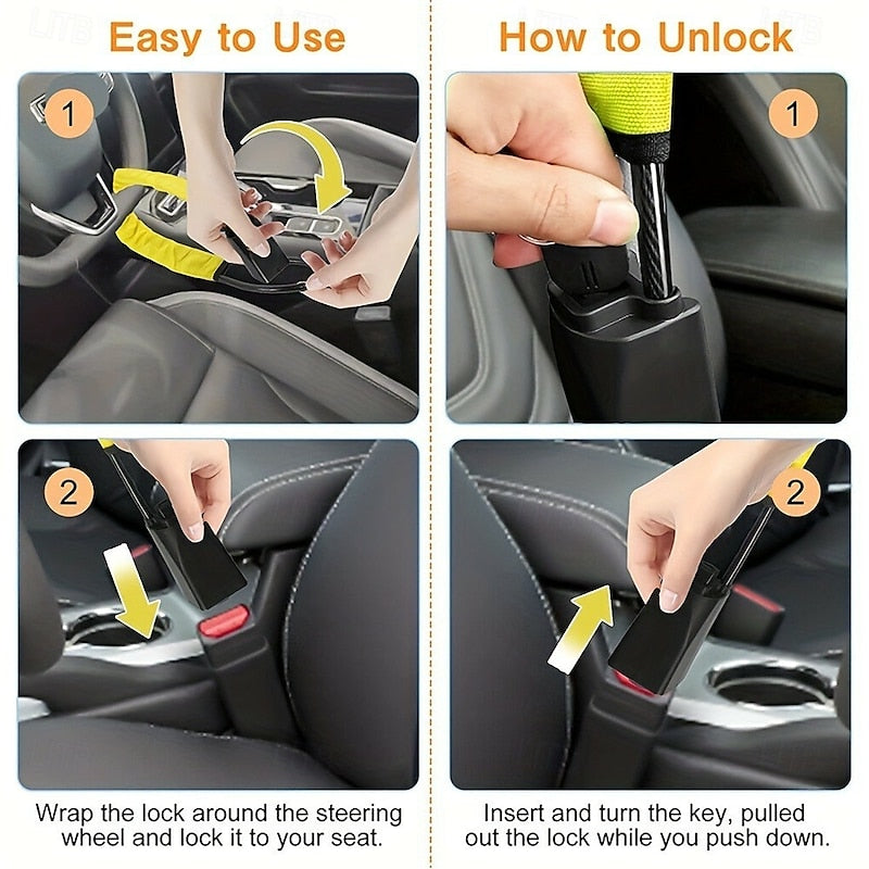 Steering Wheel Lock Seat Belt Lock Universal Anti Theft Device Car Lock Theft Prevention With 3 Keys For Car Security Fit Most Vehicles Truck SUV Van