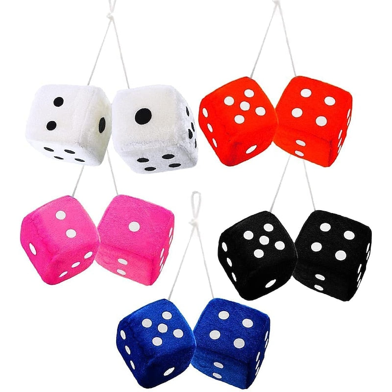 1Pair Car Pendant Interior Hanging Rearview Mirrors Short Plush Fuzzy Dice 2.75inc Plush Car Decorative Hanging Mirror Fuzzy Dice Lucky Hanging Access