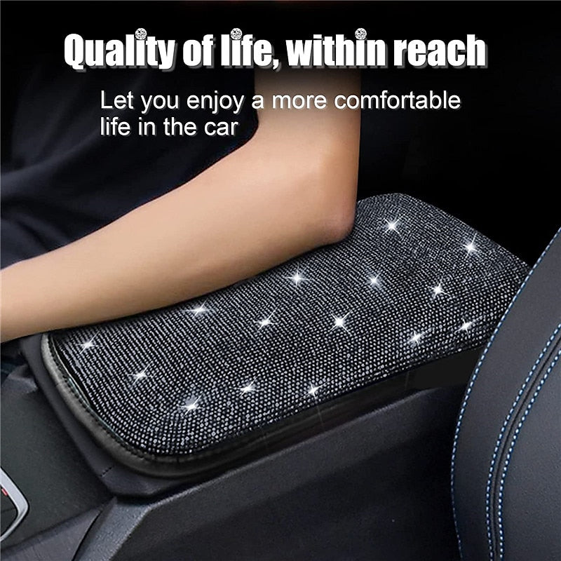 Bling Bling Car Armrest Cover Luster Crystal Car Center Console Cover Protector Universal Auto Arm Rest Cushion Pads Car Interior Decor Accessories 20