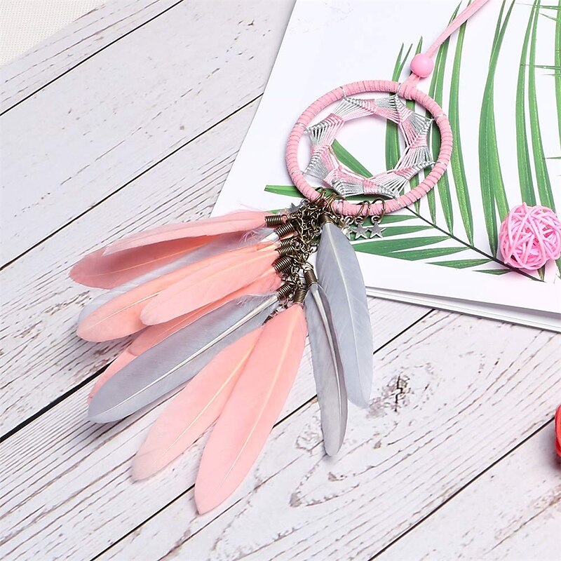 Alynsehom Dream Catcher Car Interior Rearview Mirror Hanging Decor Handmade Grids Nature Feather Small Boho Car Charms Pendant Accessories 2024 - $8.9