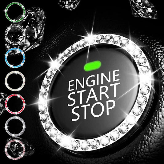 3PCS Car Set Drill One Key Start Button Decoration Ring Ignition Switch Decoration Ring Decoration Ring Car Drill Sticker Car Fashion Creative Ornamen