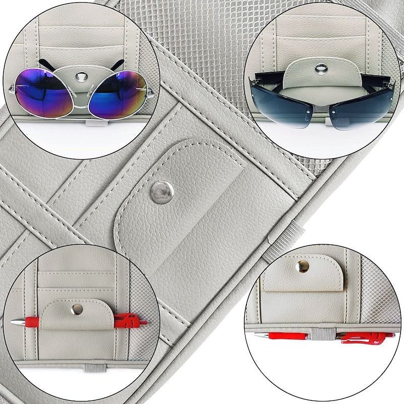 Car Sun Visor Organizer. Auto Interior Accessories Pocket Organizer Car Truck SUV Storage Pouch Glasses Bill Pen Card Holder with Multi-Pocket Net Zip