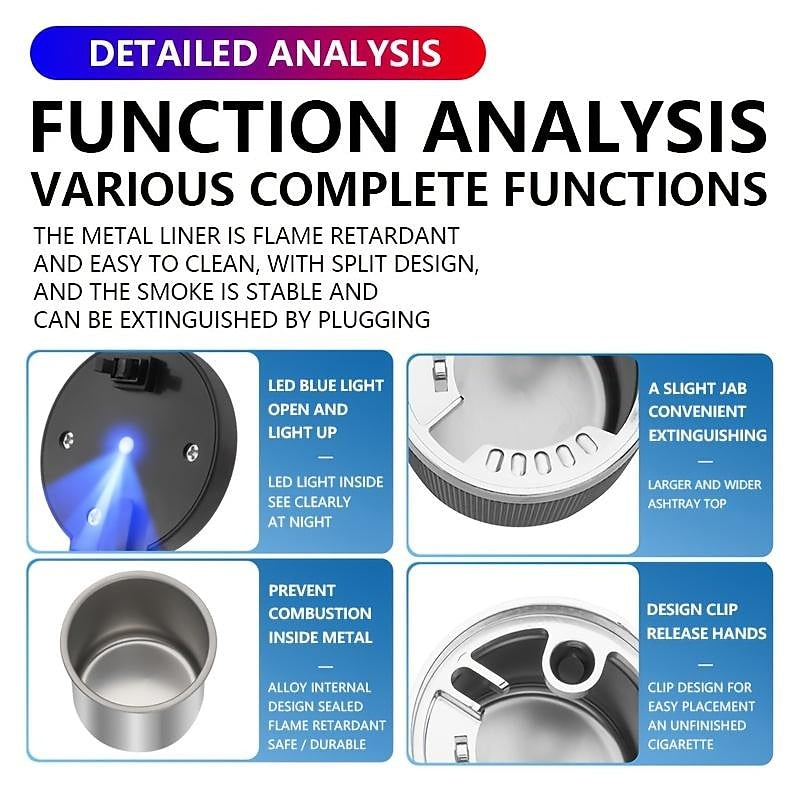 StarFire Car Ashtray Multi-functional Personalized Car Supplies General Household Portable Metal Liner Ashtray 2024 - $7.99