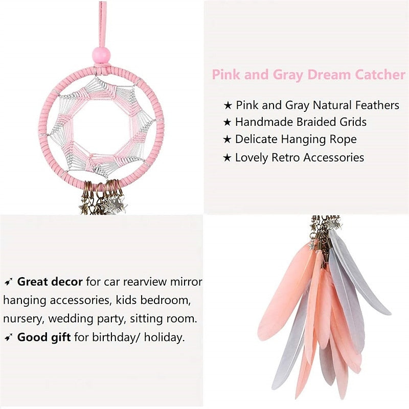 Alynsehom Dream Catcher Car Interior Rearview Mirror Hanging Decor Handmade Grids Nature Feather Small Boho Car Charms Pendant Accessories 2024 - $8.9