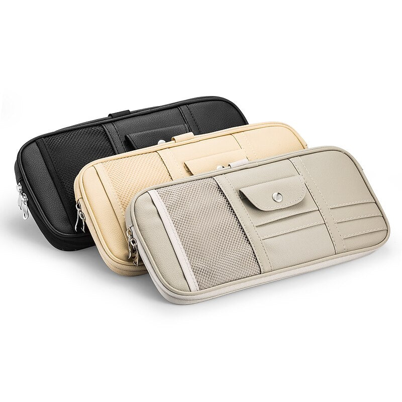 Car Sun Visor Organizer. Auto Interior Accessories Pocket Organizer Car Truck SUV Storage Pouch Glasses Bill Pen Card Holder with Multi-Pocket Net Zip