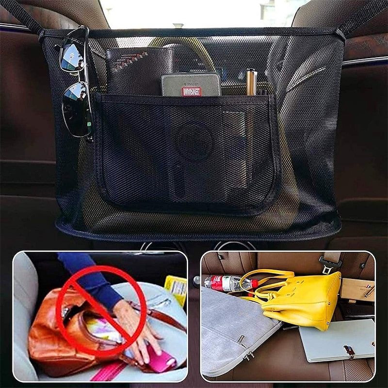 Car Net Pocket Handbag Holder. Durable Car Seat Storage and Handbag Holding Net. Thickened Polyester Fiber Hanging Storage Bag Between Car Seats for C