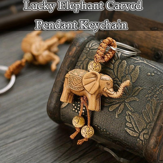 Vintage Polyresin Lucky Elephant Carved Pendant Keychain - Perfect Gift for Men and Women! 2024 - $4.99