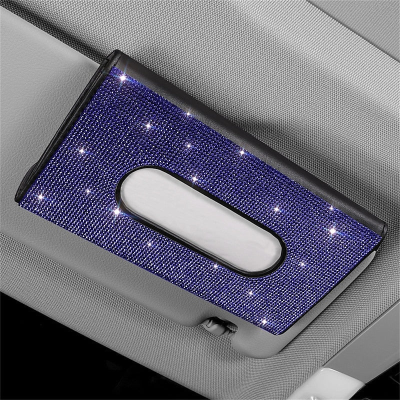 Bling Bling Car Sun Visor Tissue Box Holder Crystal Sparkling Napkin Holder PU Leather Backseat Tissue Case Car Accessories for Women 1PCS 2024 - RON