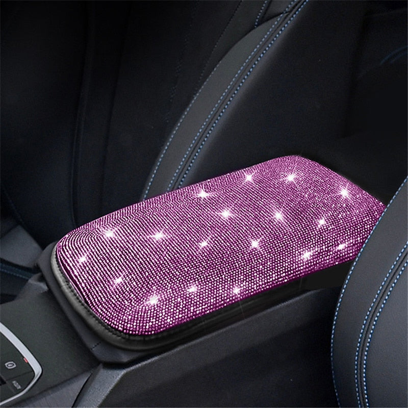 Bling Bling Car Armrest Cover Luster Crystal Car Center Console Cover Protector Universal Auto Arm Rest Cushion Pads Car Interior Decor Accessories 20