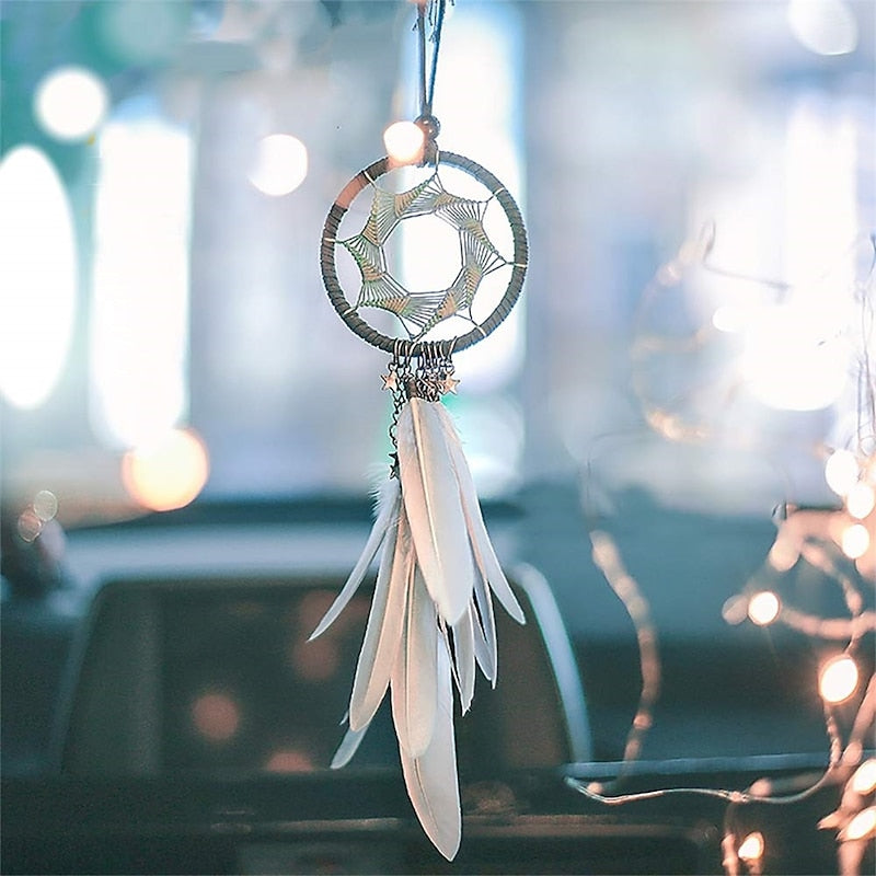 Alynsehom Dream Catcher Car Interior Rearview Mirror Hanging Decor Handmade Grids Nature Feather Small Boho Car Charms Pendant Accessories 2024 - $8.9