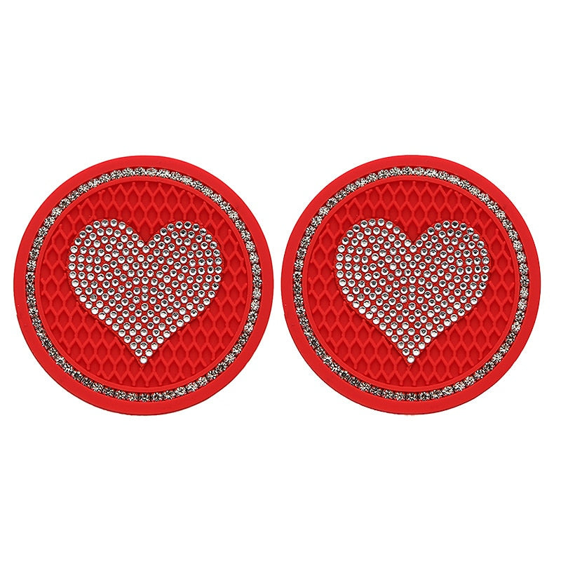 2PCS Heart Shape Car Diamond Coaster Water Cup Slot Non-Slip Mat Silica Pad Cup Holder Mat Auto Interior Decoration Accessories 2024 - $7.99