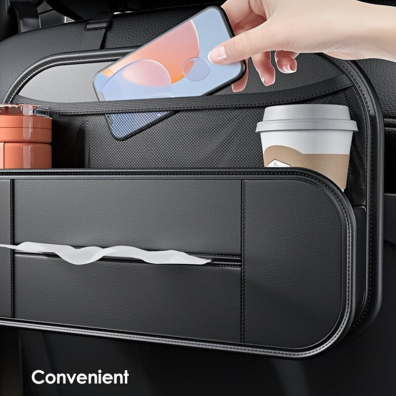 1pc Car Seat Back Leather Storage Box Multifunctional Hanging Storage Bag Tissue Box Cup Holder Car Seat Back Organizer Car Decoration Supplies 2024 -
