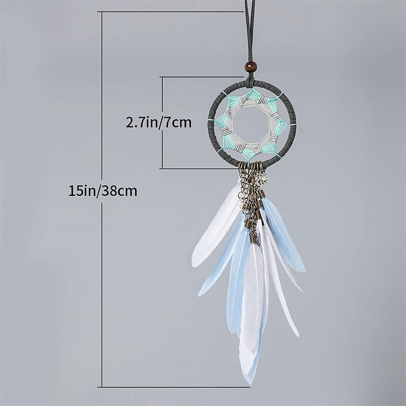 Alynsehom Dream Catcher Car Interior Rearview Mirror Hanging Decor Handmade Grids Nature Feather Small Boho Car Charms Pendant Accessories 2024 - $8.9