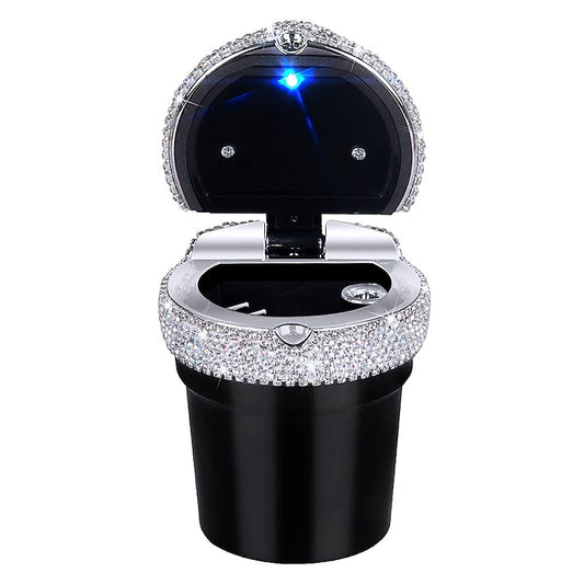 Car Ashtray Portable Bling Cigarette Smokeless Cylinder Cup Holder with Blue LED Light Indicator Car Accessories for Women Ideal for Car Home and Offi