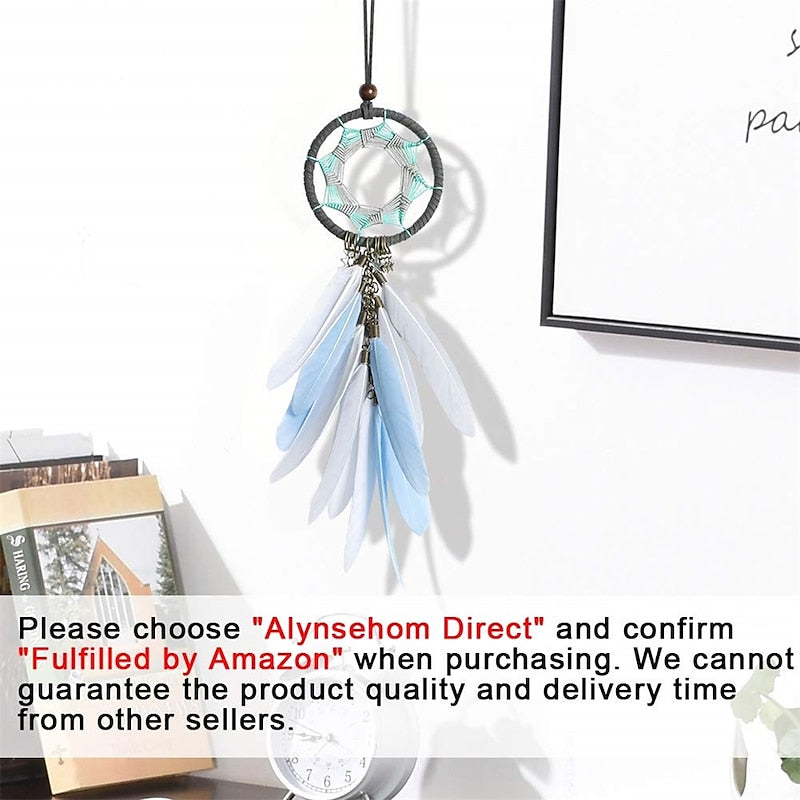 Alynsehom Dream Catcher Car Interior Rearview Mirror Hanging Decor Handmade Grids Nature Feather Small Boho Car Charms Pendant Accessories 2024 - $8.9