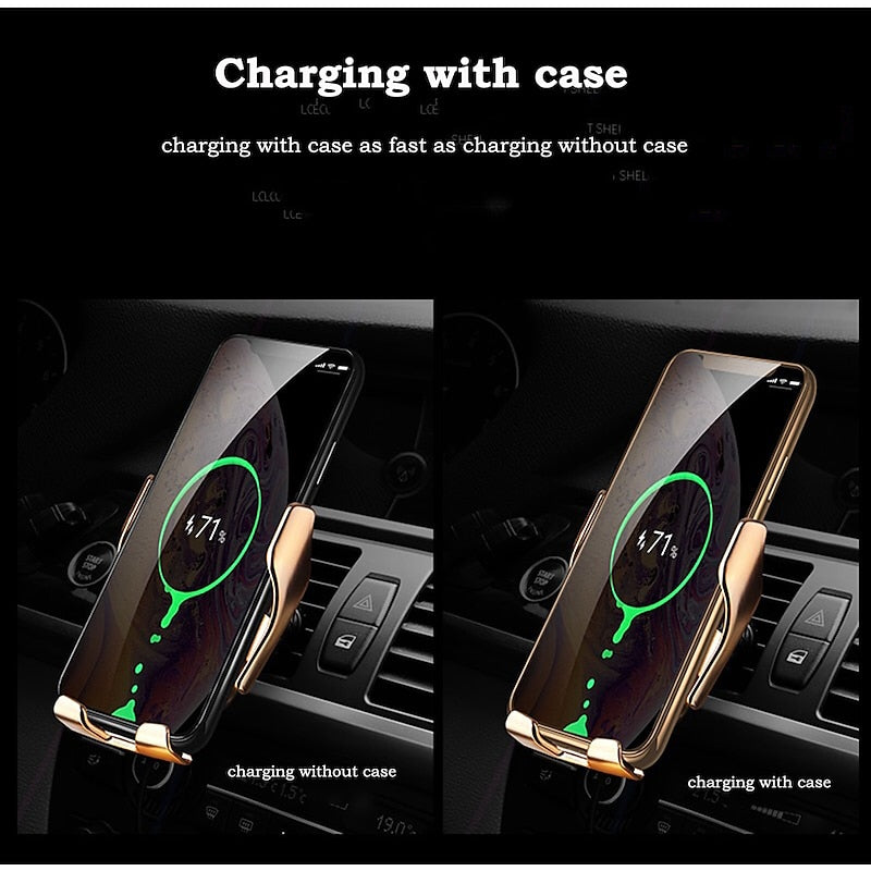 Wireless Car Charger Mount R2 Car Automatic Induction Charging Mobile Phone Holder Suction Cup Air Outlet 2 In 1 Fast Charging Holder for iPhone 13/13