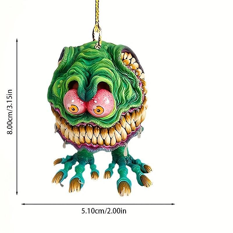 2PCS Cartoon Big Mouth Monster Car Pendant Acrylic Flat Doll Model Home Decor Rat Fink Crazy Mouse Driving Statue Halloween Car Accessories 2024 - $7.