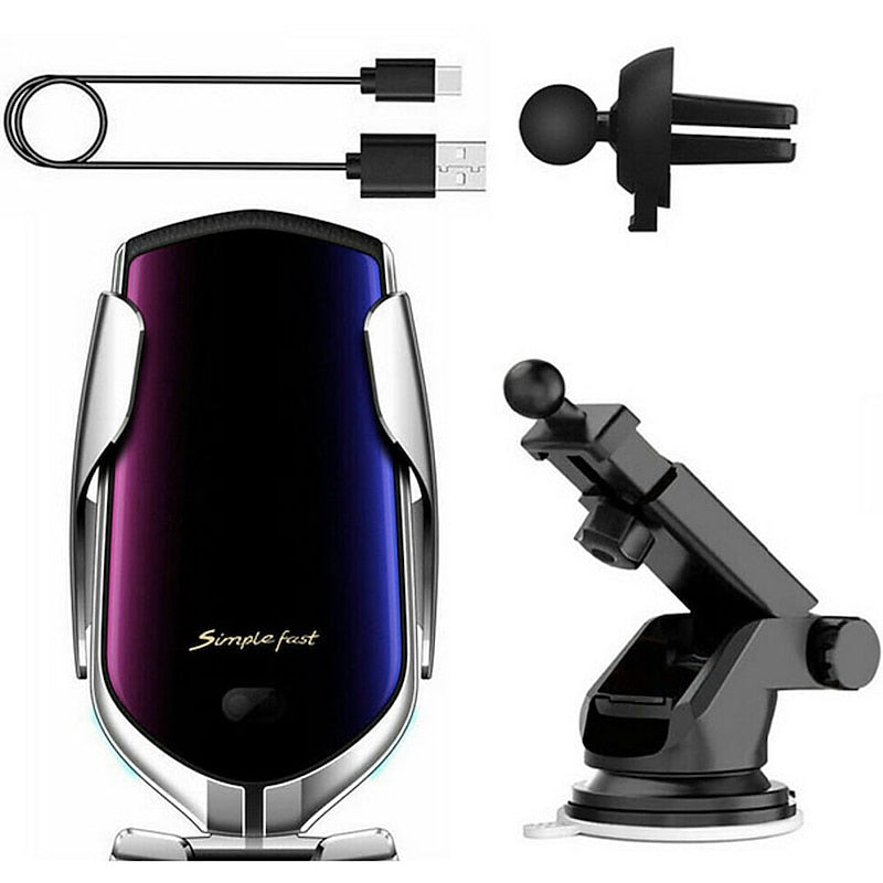 Wireless Car Charger Mount R2 Car Automatic Induction Charging Mobile Phone Holder Suction Cup Air Outlet 2 In 1 Fast Charging Holder for iPhone 13/13