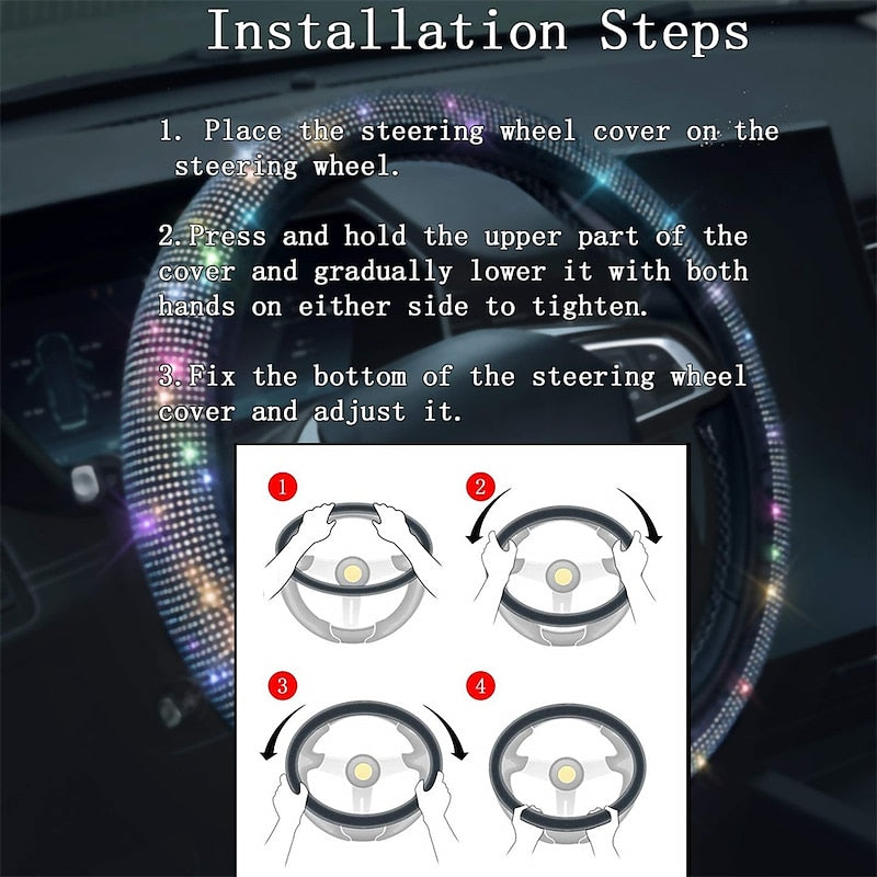Bling Rhinestones Steering Wheel Cover with Crystal Diamond Sparkling Car SUV Breathable Anti-Slip Steering Wheel Protector 2024 - $7.99