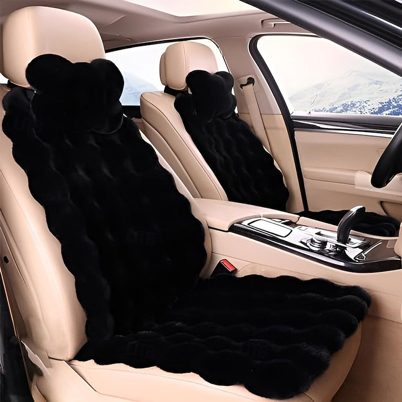 Thickened Plush Car Seat Cushion Set Winter Universal Warm Faux Rabbit Fur Car Seat Cushions Set Soft Fluffy Non-Slip Front Seat Covers 1 Set 2024 - $