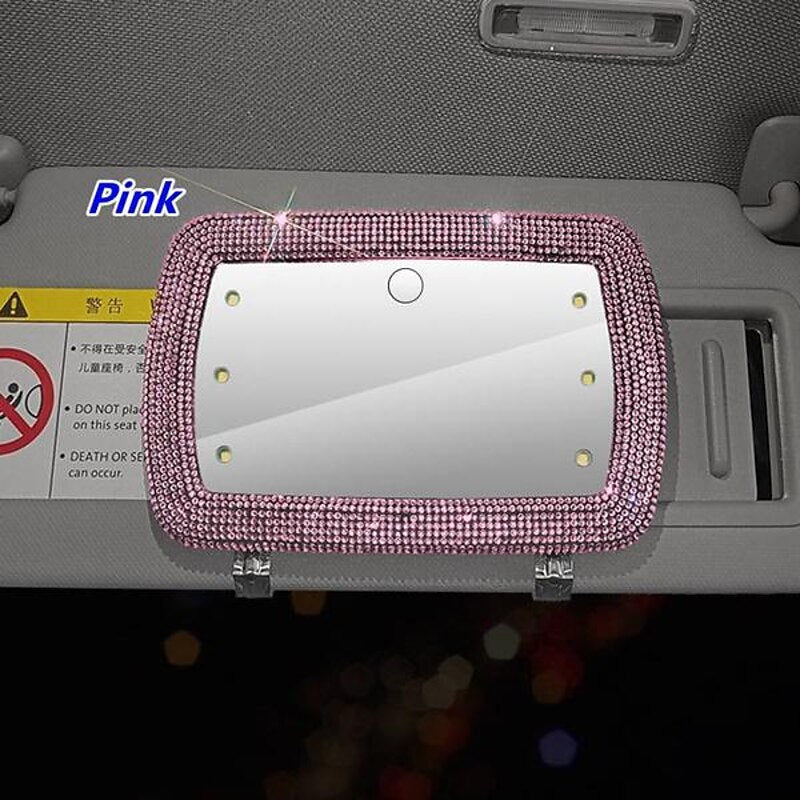 Bling Rhinestone Car Sun Visor Mirror.Portable Automobile Makeup Mirror.Vanity Mirror for Clip.Sun-Shading Cosmetic Mirror with Touch Button and 6 Led