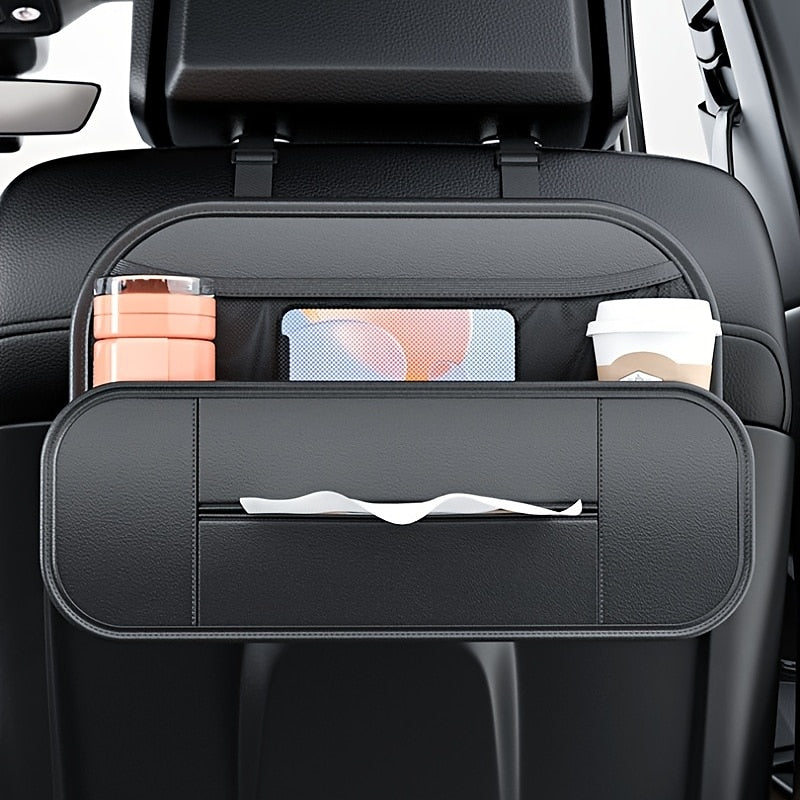 1pc Car Seat Back Leather Storage Box Multifunctional Hanging Storage Bag Tissue Box Cup Holder Car Seat Back Organizer Car Decoration Supplies 2024 -